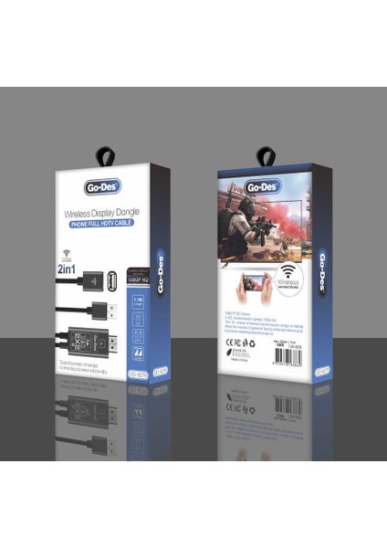 Go Des GD-8276 Wireless Display Dongle Kablosuz HDMI 1080P Görüntü Aktarım 110 cm