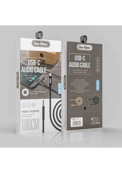 Go Des GAC-309 Type-C Aux Kablo 100 cm 3.5 mm Ses Kablosu Kumaş Örgü