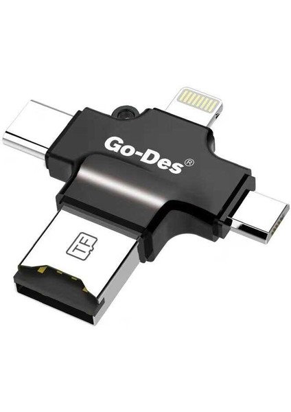 Go Des GD-DK101 4 In 1 Micro Sd Hafıza Kartı Okuyucu USB / Type-C / Lightning / Micro