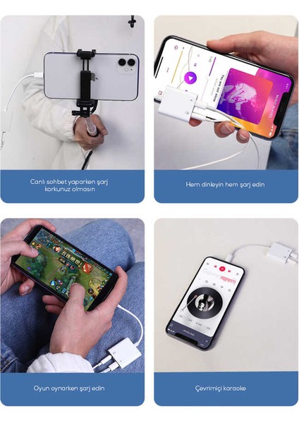LT01 Pro Lightning 3.5 mm Aux Kulaklık ve Şarj Dönüştürücü Ses Adaptörü