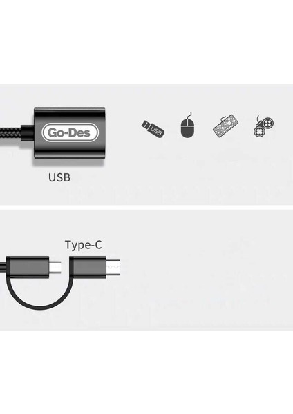 Go Des GD-CT033 2 In 1 USB 3.0 To Micro / Type-C Otg Dönüştürücü Çevirici Tak & Çalıştır