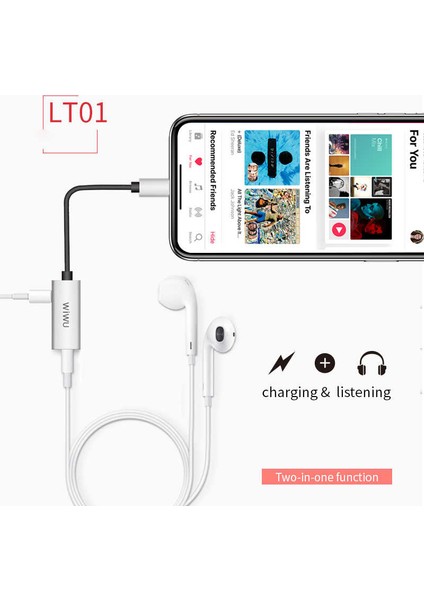 LT01 Lightning 3.5 mm Aux Kulaklık ve Şarj Dönüştürücü 2A Metal Alaşım Ses Adaptörü