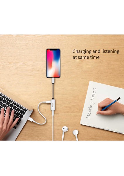LT01 Lightning 3.5 mm Aux Kulaklık ve Şarj Dönüştürücü 2A Metal Alaşım Ses Adaptörü