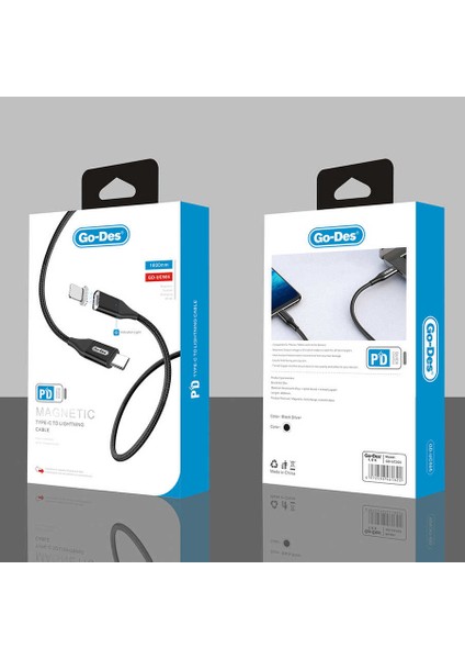 Go Des UC-505 Magnetik Lightning Pd Kablo 3A Mıknatıslı Şarj Kablosu 180 cm Data Kablo