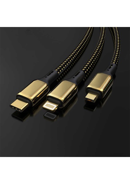 Golden Series GD-104 3 In 1 USB Kablo 3A 20W Hızlı Şarj Kablosu 18K Altın Kaplama 120 cm