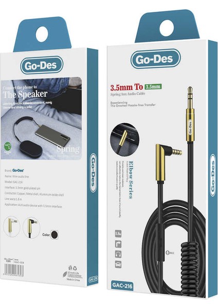 Go Des GAC-216 3.5 mm Spiral Aux Kablo L Tasarım Audio Stereo 180 cm Ses Kablosu modelleri