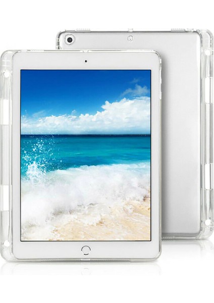 Apple iPad 10.2 2021 (9.nesil) Uyumlu Kalemli Tablet Silikon Kılıf Şeffaf