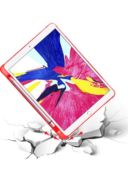 Apple iPad 10.2 2021 (9.nesil) Uyumlu Tri Folding Smart With Pen Standlı Kılıf Kırmızı