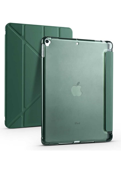 Apple iPad 10.2 2021 (9.nesil) Uyumlu Tri Folding Smart With Pen Standlı Kılıf Koyu Yeşil
