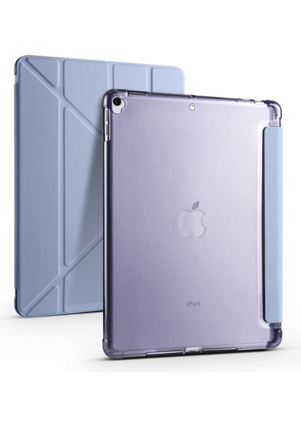 Apple iPad 10.2 2021 (9.nesil) Uyumlu Tri Folding Smart With Pen Standlı Kılıf Mavi