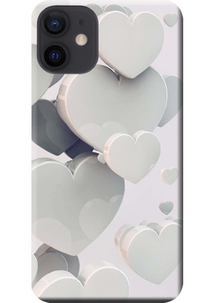 iPhone 12 Kılıf Beyaz Kalpler Baskılı Esnek Tpu SILIKON913