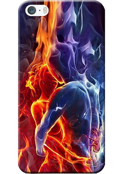 iPhone 5/5s Kılıf Alevli Aşk Sarılma Baskılı Esnek Tpu SILIKON2175