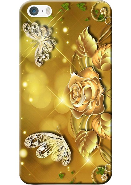 iPhone 5/5s Kılıf Gül ve Kelebek Baskılı Esnek Tpu SILIKON2163
