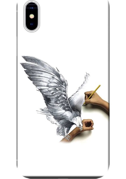 iPhone x Kılıf Kartal Karakalem Baskılı Esnek Tpu SILIKON5005