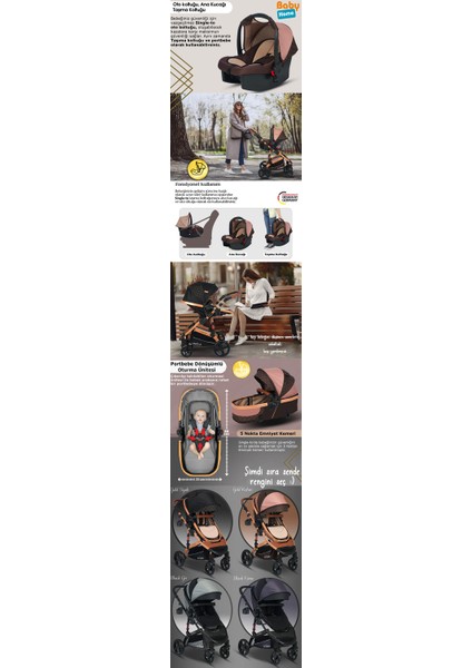 9 In 1 Set Baby Home 946 Single-To Travel Sistem Bebek Arabası ve 505 Maya Anne Yanı Bebek Sepeti Beşik