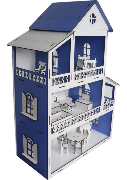 Üç Katlı Ahşap 60'lık Çocuk Oyun Evi Mavi fiyatları