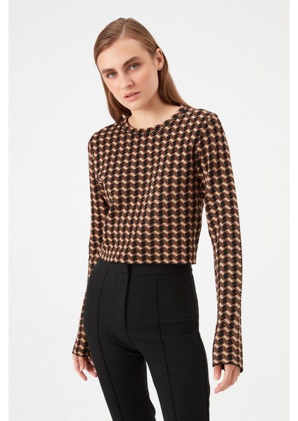 Crop Desenli Triko Kazak