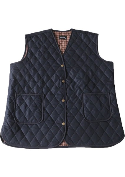 Kadın Ekose Yelek Lacivert Büyük Beden 1037