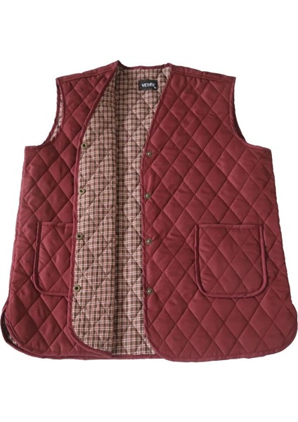 Kadın Ekose Yelek Bordo Büyük Beden 1037