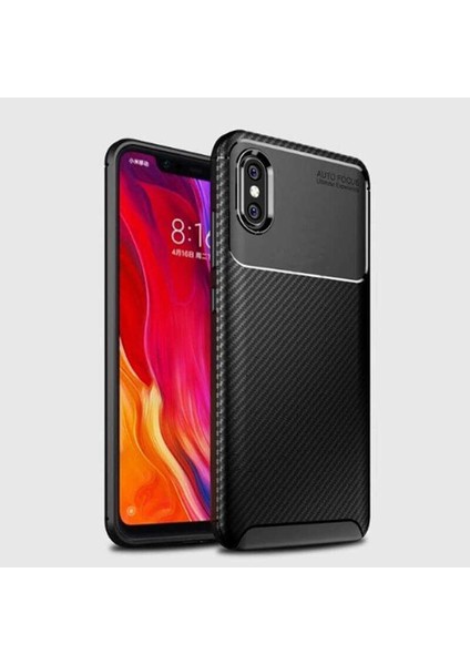 Xiaomi Mi 8 Pro Kılıf Zore Negro Antişok Karbon Silikonkahverengi