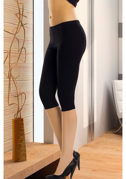 Anıt 3255 Kadın Siyah Dizaltı Pamuklu Düz Tayt