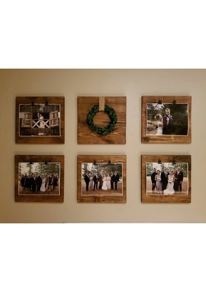 Ahşap Mandallı Fotoğraf Resim Çerçevesi 6 Adet (Masa Üstü ve Duvara Monte)