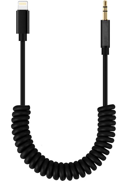 iPhone Uyumlu Lightning To Aux Çevirici 3.5 mm Spiral Ses Kablosu Siyah - AL2693