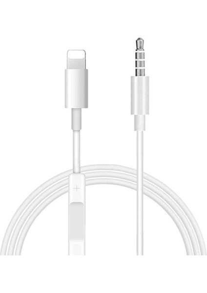 iPhone Uyumlu Lightning To Aux Çevirici Ses Kontrol Özellikli Kablo Beyaz - Model MH021
