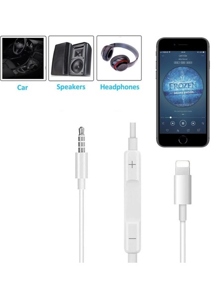 iPhone Uyumlu Lightning To Aux Çevirici Ses Kontrol Özellikli Kablo Beyaz - Model MH021 fiyatları