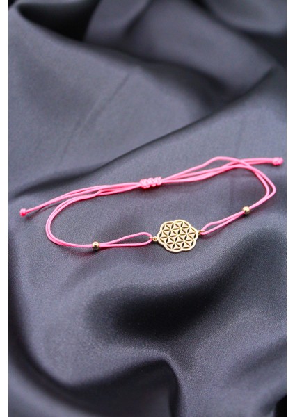 925 Ayar Gümüş Rose Yeni Yaşam Çiçeği Pembe Makrome Bileklik