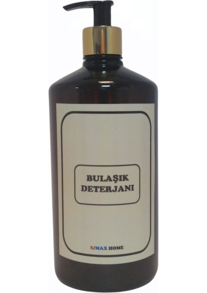 Amber Cam Görünümlü Plastik Sabunluk Şişesi 1000ML (Bulaşık Deterjanı Etiketli) 1 Adet Boş