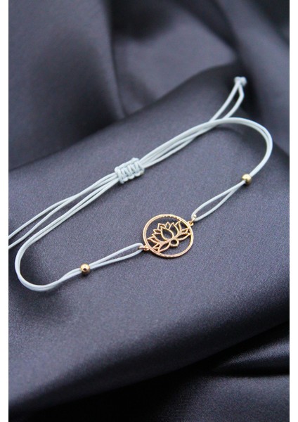 925 Ayar Gümüş Rose Orta Lotus Gri Makrome Bileklik