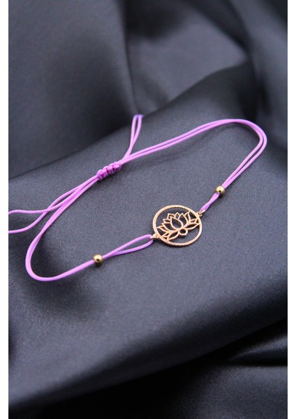 925 Ayar Gümüş Rose Orta Lotus Lila Makrome Bileklik