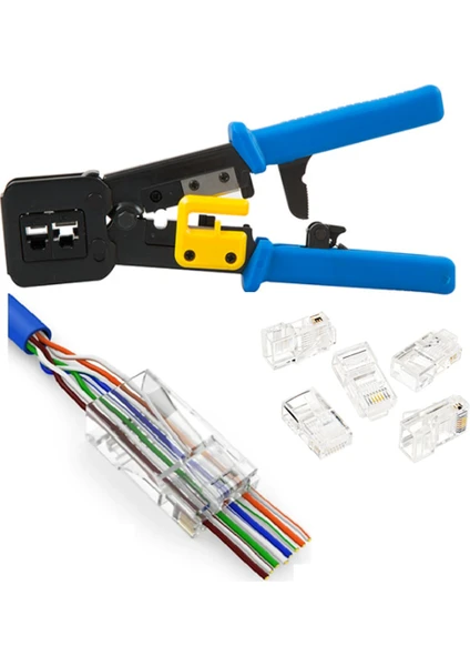 Yeni Nesil Pense+50 Adet Yeni Nesil Cat6 Jak 8P8C/RJ-45, 6P4C/RJ11