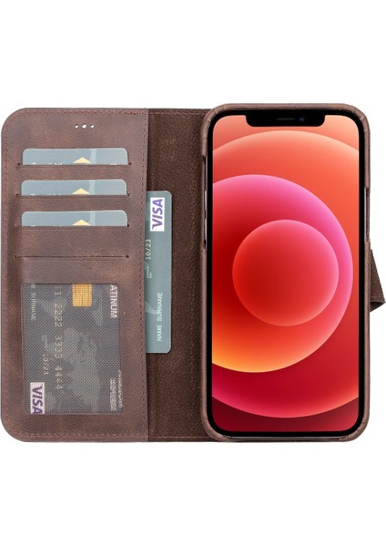 Apple iPhone 13 Pro Max Uyumlu Deri Cüzdanlı Kılıf F360 Tn3 Kahverengi