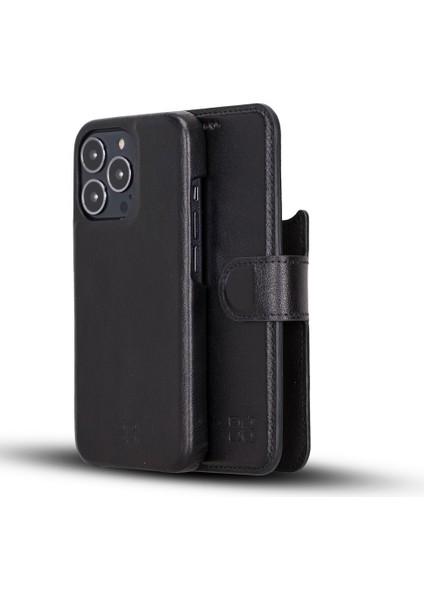 Apple iPhone 13 Pro Max Uyumlu Deri Cüzdanlı Kılıf F360 Rst1 Siyah