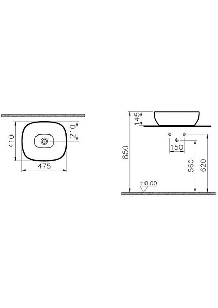 Outline 5994B483-0016 Kare Lavabo, 48 Cm, Mat Siyah