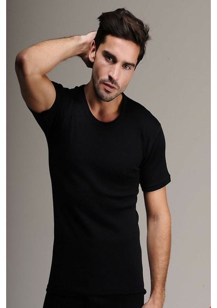 4000 Kısa Kol Yün Termal Fanila-Siyah