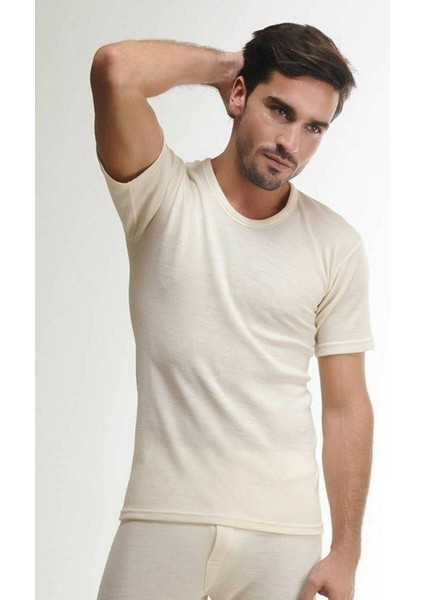 100 Erkek Kısa Kollu Yün Termal Fanila-Krem fiyatları