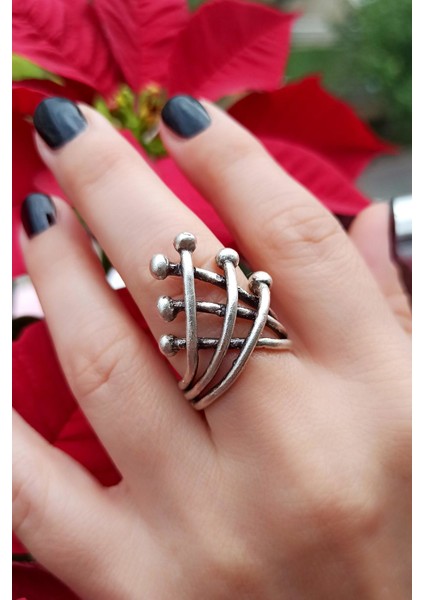 Antik Gümüş Kaplama Çapraz Çubuklar Şekilli El Yapımı Ayarlanabilir Yüzük fiyatları