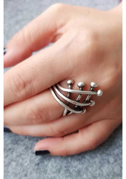 Antik Gümüş Kaplama Çapraz Çubuklar Şekilli El Yapımı Ayarlanabilir Yüzük modelleri