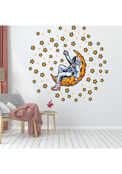Ayda Yatan Astronot ve Yıldızlar Çocuk Odası Duvar Sticker Seti fiyatları