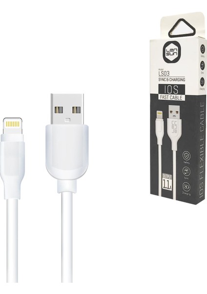 Şarj Kablosu Fast Iphone 1.1A Beyaz 1mt Lensun Ls-03
