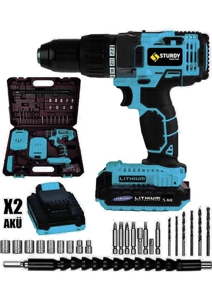 Power Tools 58VF  6mah Çift Lityum Akülü Vidalama  New Technology Darbeli Matkap Seti 27 Parça