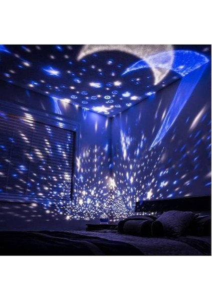 LED Projeksiyon Gece Lambası Dönen Ay Yıldız LED Mavi