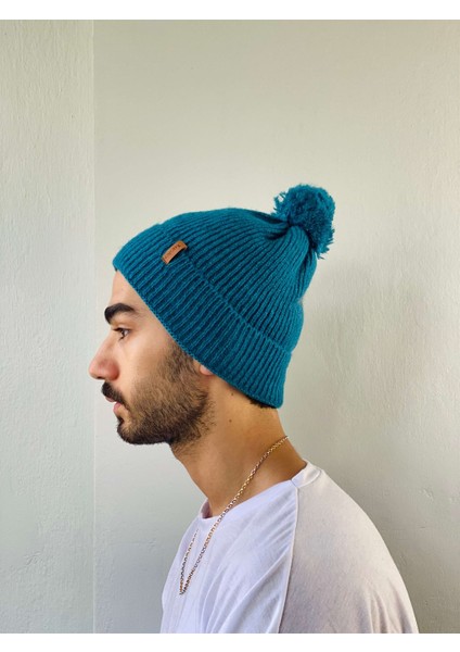 Ponponlu Unisex Bere Kadın Petrol