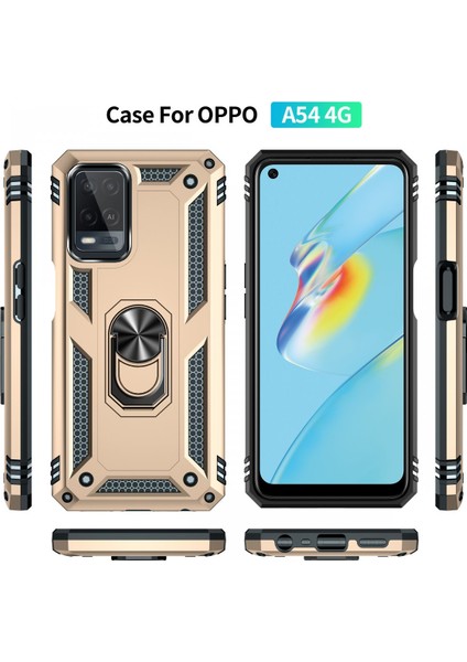 Oppo A54 4g Kılıf Tank Yüzüklü Yüksek Koruma Silikon - Gold modelleri
