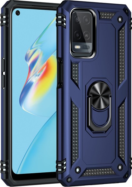 Oppo A54 4g Kılıf Tank Yüzüklü Yüksek Koruma Silikon - Lacivert