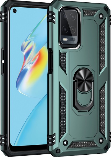 Oppo A54 4g Kılıf Tank Yüzüklü Yüksek Koruma Silikon - Yeşil