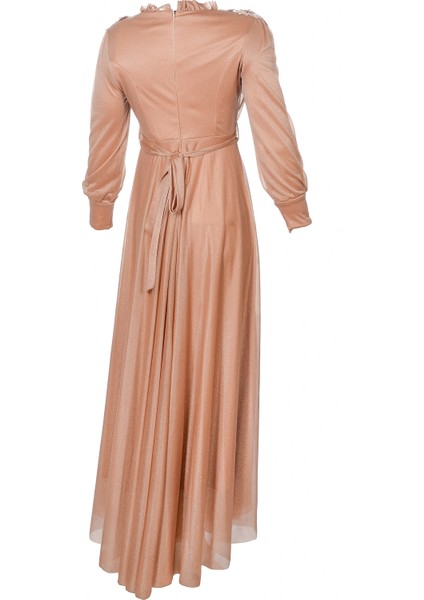 Ön ve Yaka Büzgülü Bal Köpüğü Simli Abiye Elbise modelleri